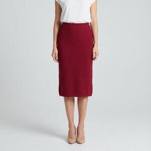 St. John Size 10 Red Skirt Textured Raw Edge Hem